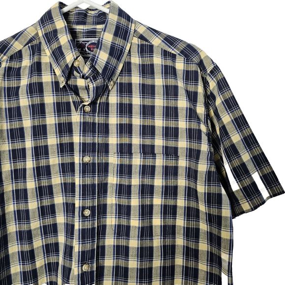 VTG William Bay Trading Co Blue Men's Large S/Sleeve Plaid  Button Down Pocket - Picture 5 of 5